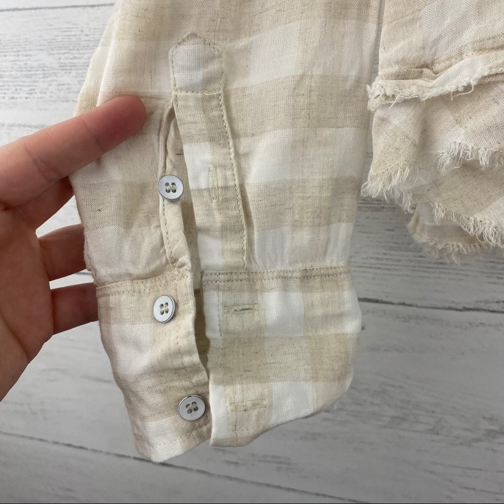 Free People Tan and White Striped Raw Hem Blouse - Picture 7 of 9